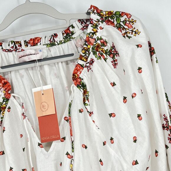 Anthropologie x Kinga Csilla Tunic Small Boho Peasant Oversize Floral Linen - Picture 3 of 12